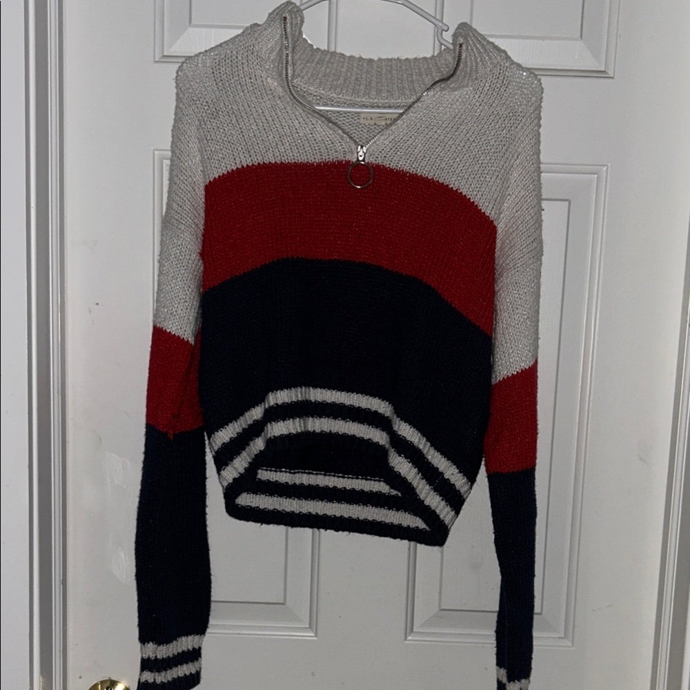 La Hearts Red and Black Striped Turtleneck Sweater